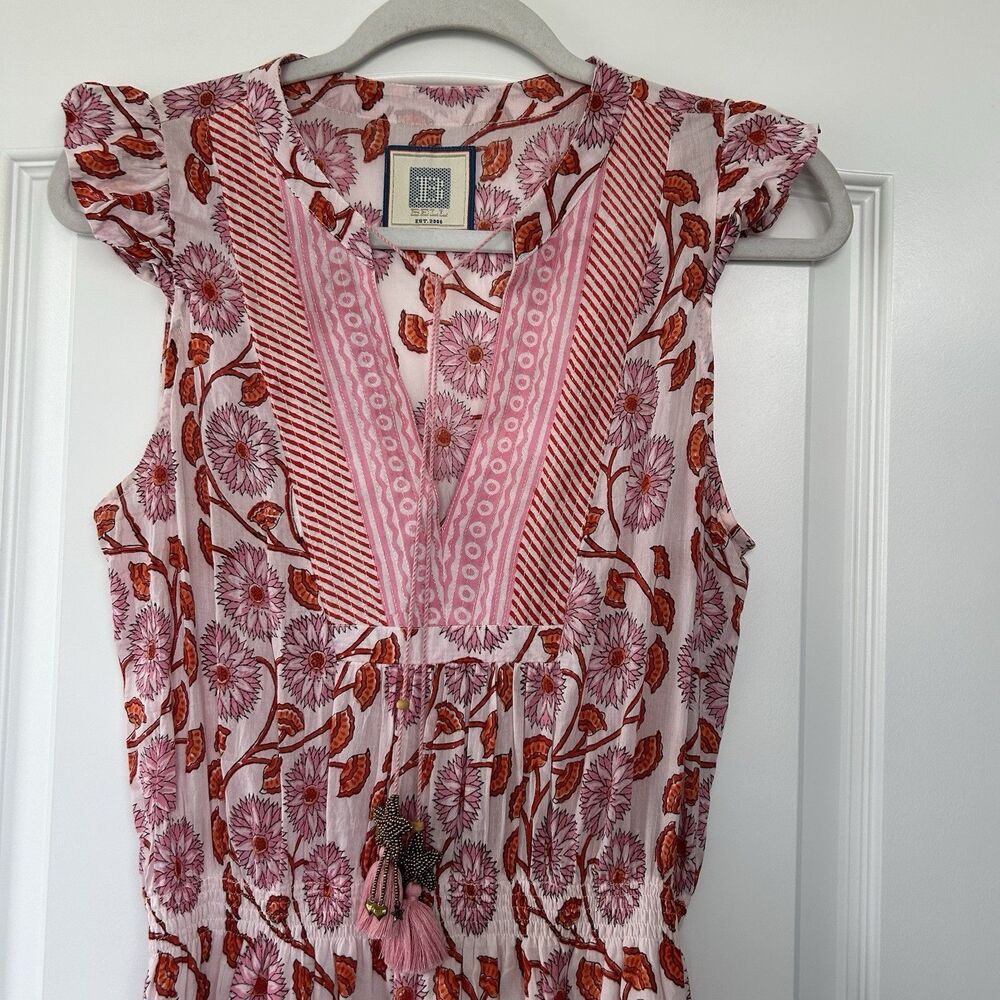 Bell By Alicia Bell Silk Cotton Floral Pink Dress Size M Tassels Midi Romantic